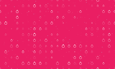 Seamless background pattern of evenly spaced white diamond ring symbols of different sizes and opacity. Vector illustration on pink background with stars