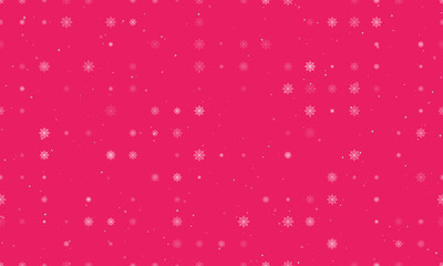 Seamless background pattern of evenly spaced white spider web symbols of different sizes and opacity. Vector illustration on pink background with stars
