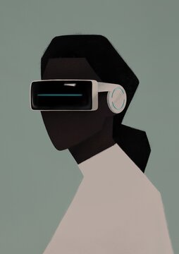 portrait of a black woman in VR glasses. virtual reality concept