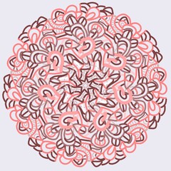 Round pattern of pink and brown elements on a white background.