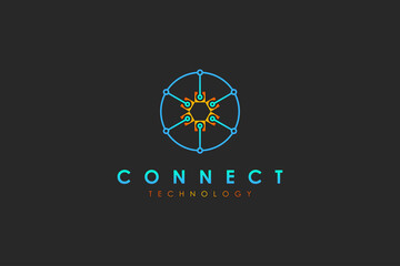Digital Connecting Logo. Blue Circle Shape Initial Letter O with Connected Dots isolated on Black Background. Usable for Business and Technology Logos. Flat Vector Logo Design Template Element.