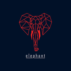 Orange polygonal elephant and text with dark blue background