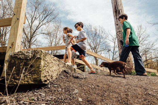 Kids taking walk.