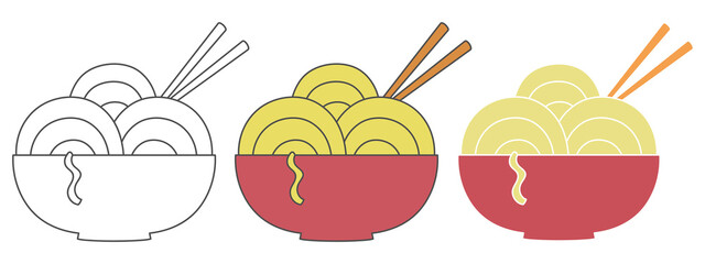 noodles design vector illustration. food hand drawn cartoon. black and white outline