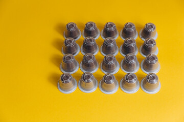 Top view of coffee capsules for brewing coffee at home