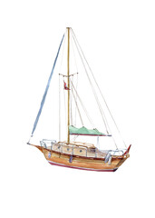 Yacht, watercolor illustration isolated on white background