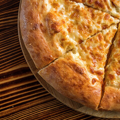 Khachapuri. Traditional Georgian Dish. Homemade Baking. Top View. Close-Up.
