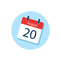 White daily calendar Icon August in a Flat Design style. Easy to edit Isolated vector Illustration.