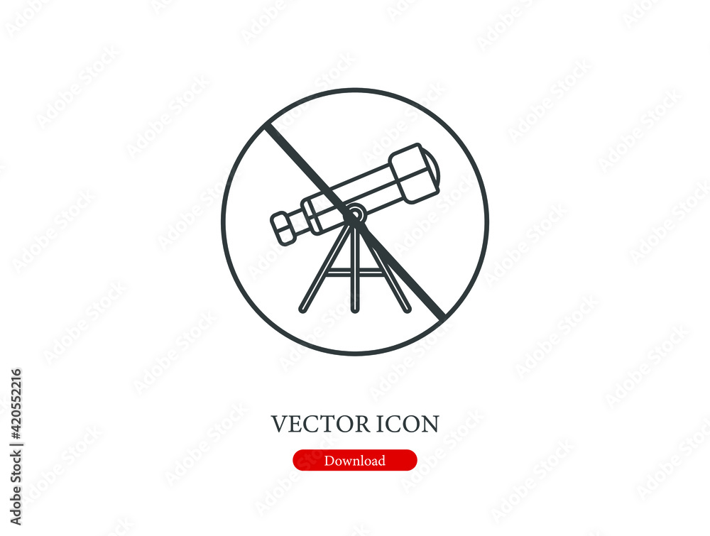 Poster no telescope vector icon. editable stroke. linear style sign for use on web design and mobile apps, 