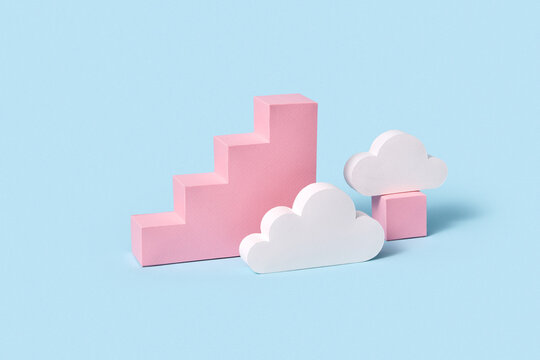Handcraft pink staircase and white clouds.