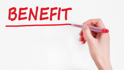 hand writing inscription benefit with marker, concept, stock image