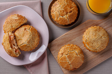 Typical Brazilian cuisine appetizer called Empada de Palmito. Top view