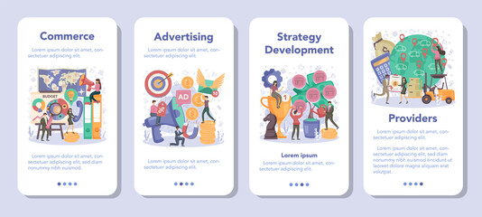 Commercial director mobile application banner set. Sales manager developing