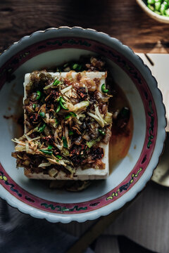 Steamed Soft Tofu with Leeks