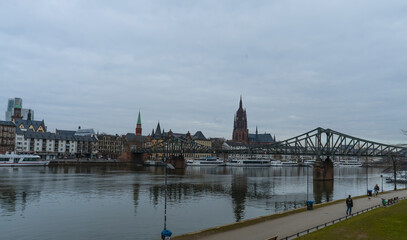 Fototapeta na wymiar The banks of River Main in Frankfurt - travel photography