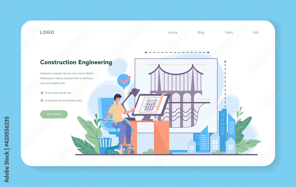 Poster engineering web banner or landing page. technology and science.