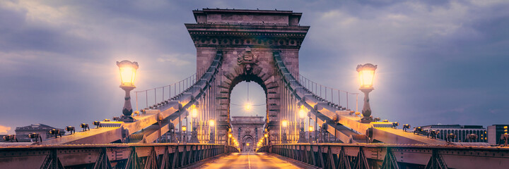 Suspension Bridge in Budapest, Hungary at night