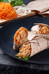 .Delicious chicken wrap with fresh vegetables