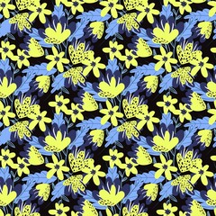 Naklejka na ściany i meble Seamless pattern with flowers,palm branch, leaves. Creative floral texture