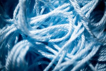 Macro Shot Of Blue Fuzzy Bundled Crochet Threads