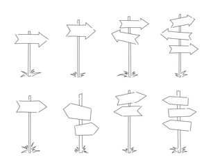 Set of doodle road sign. Simple signposts.