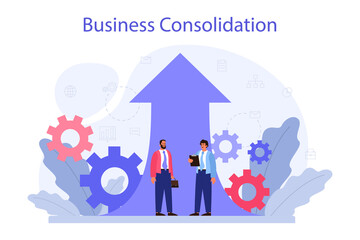 Business consolidation concept. Office characters working together