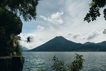 jumping into the lake