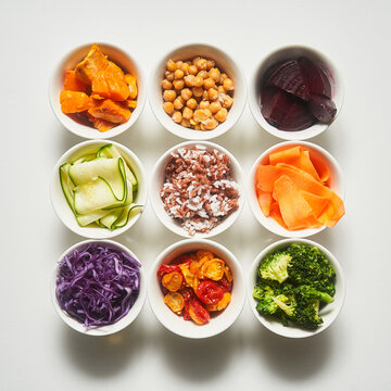 Set of bowls with various ingredients
