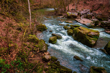 The Irrel waterfalls of the Prüm. The rapids in the lower reaches of the Prüm near Irrel in the Eifel, Germany.