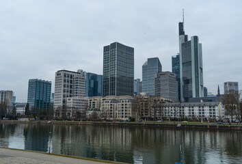 Fototapeta na wymiar The skyscrapers in the financial district of Frankfurt Germany - travel photography