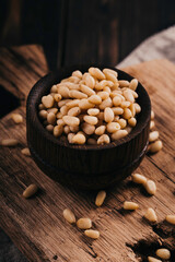 Pine nuts. For vegetarians. Toasted organic healthy food.