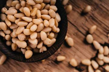 Pine nuts. For vegetarians. Toasted organic healthy food.