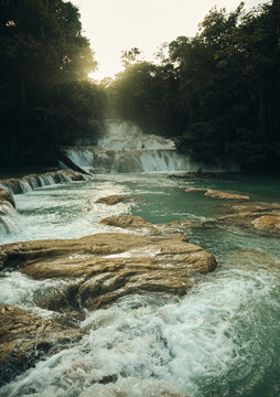 Cascades of turquoise water in mexico