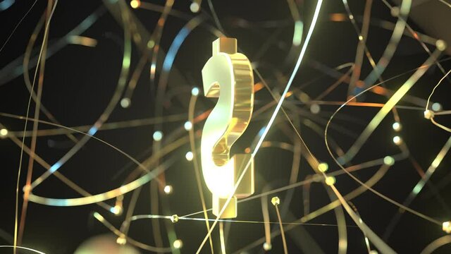 Golden dollar sign and flying particles of gold. Financial success conceptual looping 3d animation