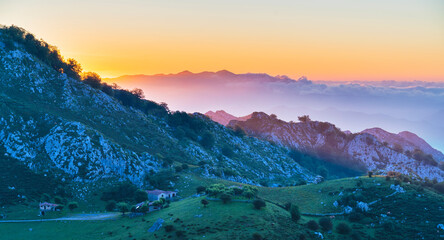 High mountain rural landscape at sunset