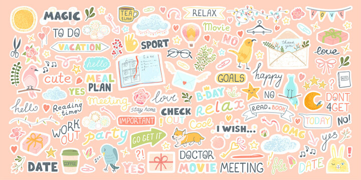 Set with cute stickers for daily planner and scheduler