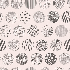 Seamless pattern with colorful hand drawn abstract round elements, doodles