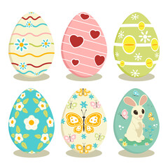 Eggs happy easter set, an egg with a picture of a bunny and springtime on it.