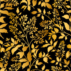 Floral seamless pattern. Ornamental branch leaves wallpaper. Flourish nature garden textured background