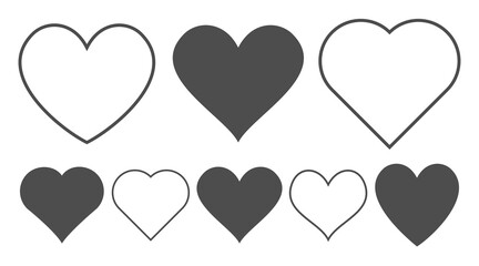 Heart icon set. Outline shape love sign isolated on a background. Vector illustration.