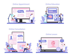 Psychiatrist online service or platform set. Mental health diagnostic.