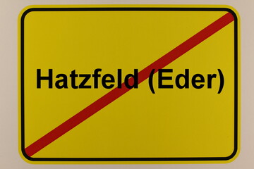 Illustration eines Stadtausgangsschildes der Stadt Hatzfeld an der Eder