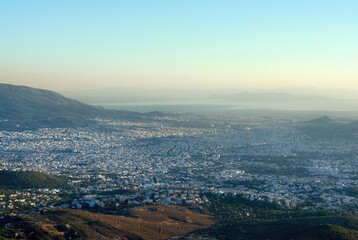 Panoramic view over Athens, taken shot from Penteli mountain