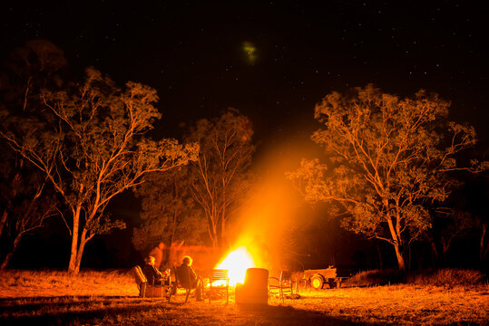 night sky and campfire