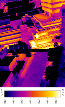Urban buildings and pool, city environment and global warming, heat map image - Sydney, Australia