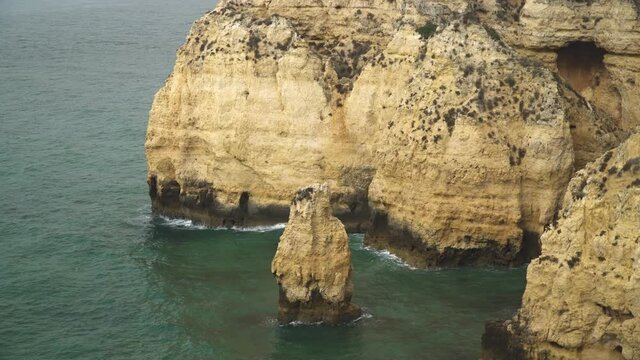 Famous cliffs at the Algarve coast in Portugal