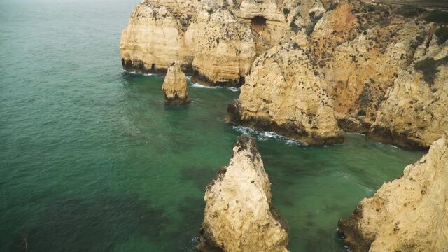 Famous cliffs at the Algarve coast in Portugal