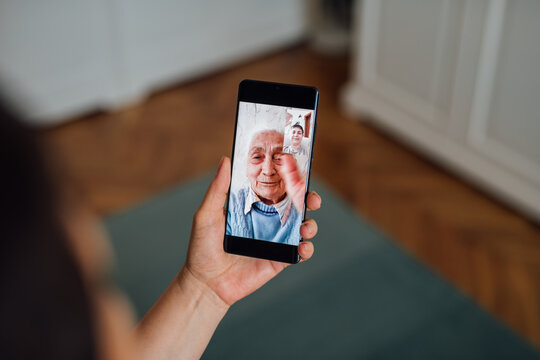 Mother and daughter having a video call