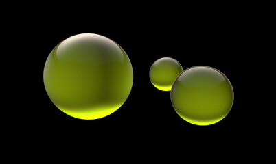 3D green glass spheres