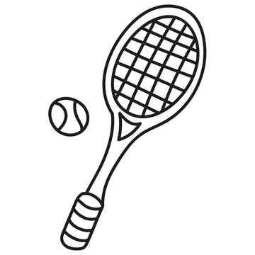 tennis racket and ball in doodle style sports equipment
